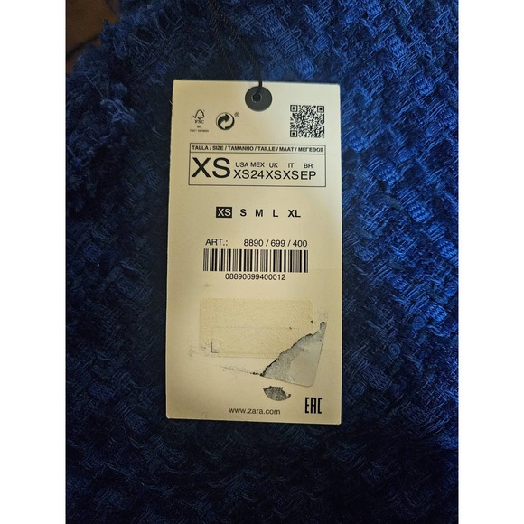 NWT Zara Cobalt Blue Textured Tweed Pinafore Mini Dress, Women's Extra Small XS - Picture 8 of 12